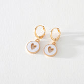Abby Gold Hoop Earring in White Enamel with Heart Cutout